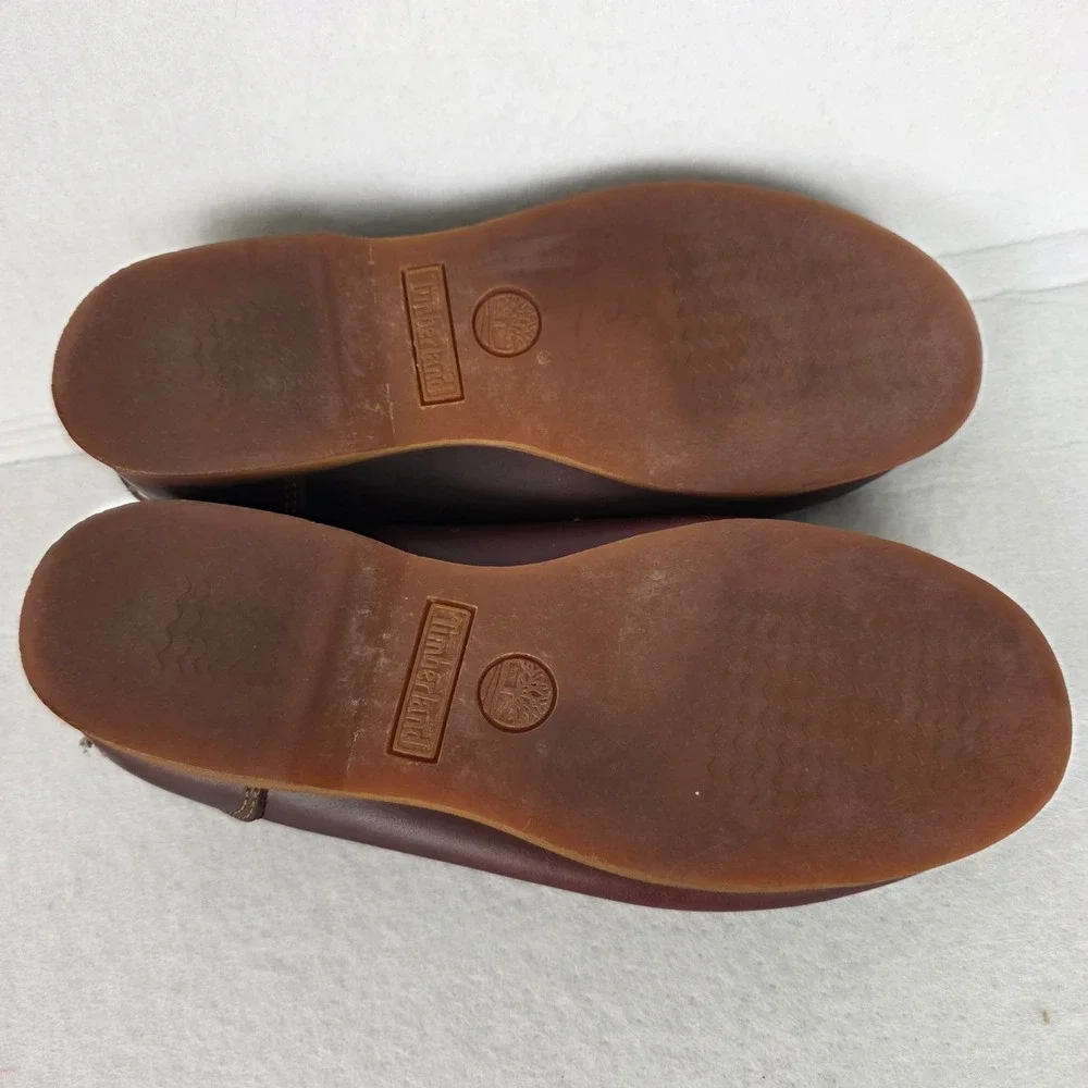 Timberland Mens Burgundy Brown Leather Boat Shoes Classic Moc Toe Loafers 8M